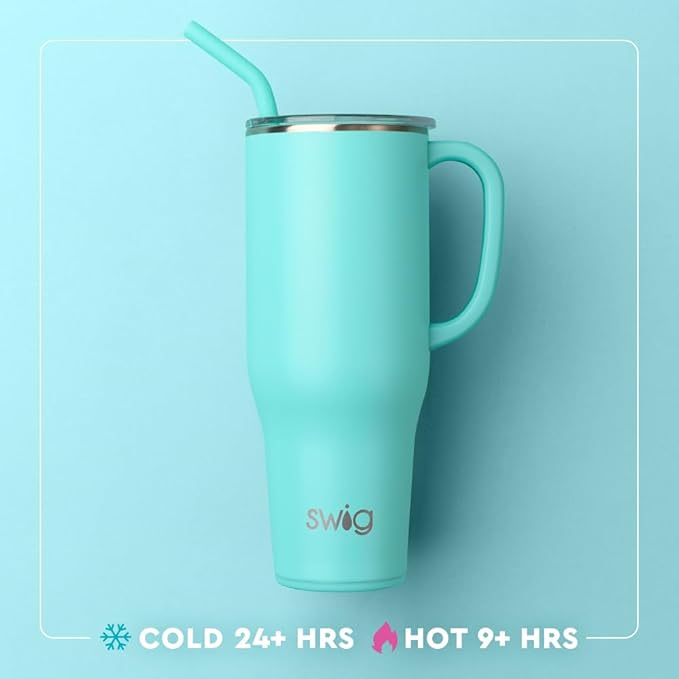 Swig Life 40oz Mega Mug, 40 oz Tumbler with Handle and Straw, Cup Holder Friendly, Dishwasher Safe, Extra Large Insulated Tumbler, Stainless Steel (Tutti Frutti)