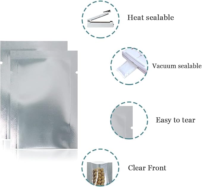 Silver Aluminum Foil Pouch Heat Seal Front Window Plastic Mini Open Top Flat Vacuum Packaging Mylar Bag Food Small Sample Mylar Food Storage Package (200, 9x13cm(3.5x5.1 inch))