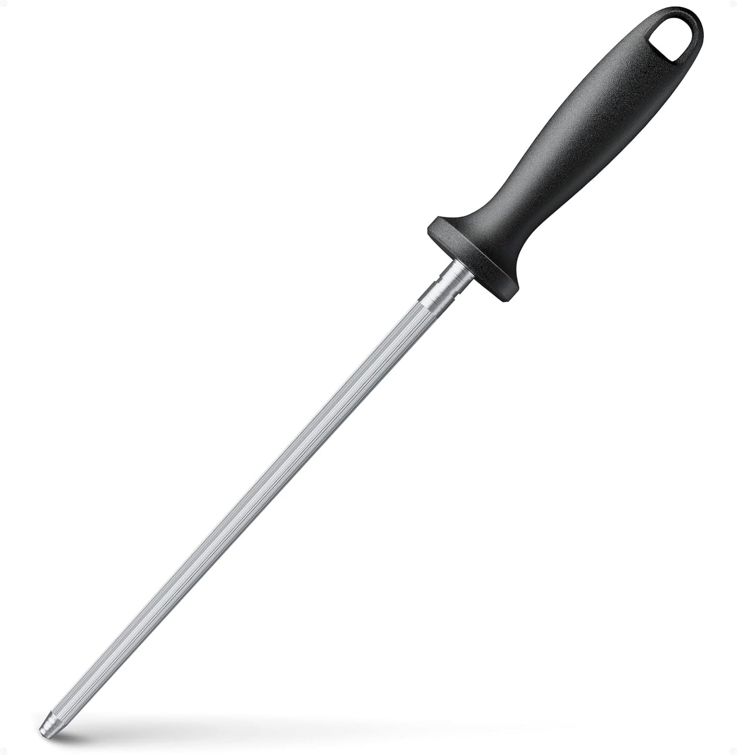 Knife Sharpener Rod, Kitchen Knives Sharpener Carbon Steel Professional Knife Sharpening Steel, Honing Rod with Hanging Holes (13 inches)