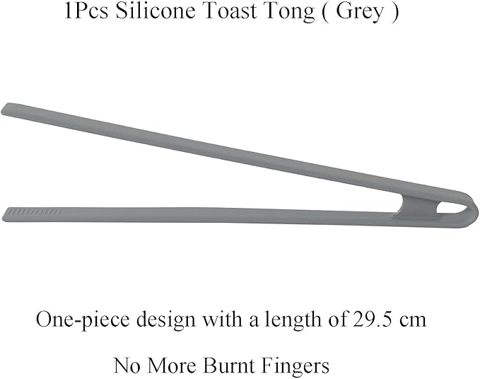 1Pcs Silicone Toaster Tong, 11.6 Inch Long Silicone Kitchen Tong for Toaster Cooking Utensil Bread Waffle Tong Food Tweezer Grey Toast Tong for Cooking Serving Bacon Salad Fruit Food, SATONBEYI