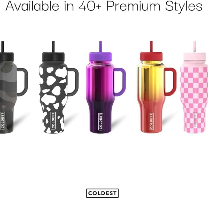 Coldest Tumbler with Handle and Straw, 100% Leak Proof Insulated Tumbler with Lid and Straw (3 Lids), Stainless Steel Tumblers for Women & Men, Cup Holder Friendly, 36 oz (Purple Checkers)