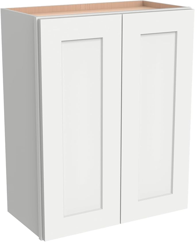 Wall-Mounted Cabinet – Solid Wood Shaker Style Medicine Cabinet with Adjustable Shelves & Soft-Close Doors for Bathroom, Kitchen, and Office Storage (Origami White, 27" W x 12" D x 30" H)