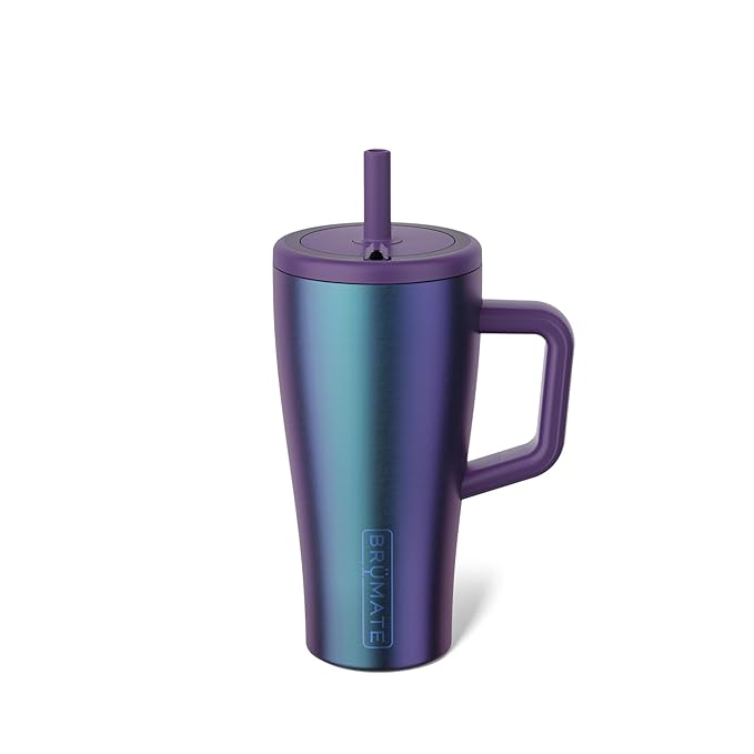 BrüMate Era 20 oz Tumbler with Handle and Straw | 100% Leakproof Insulated Tumbler with Lid and Straw | Made of Stainless Steel | Cup Holder Friendly Base | 20oz (Dark Aura)