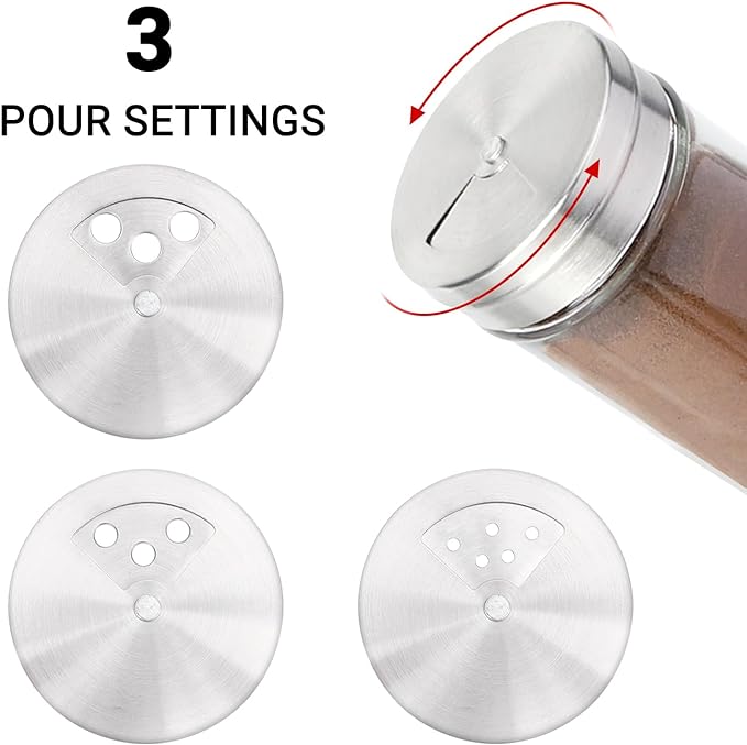 Segarty Spice Jars, 3 Pack 3 oz Spice Bottles with Shaker Lids, Glass Empty Seasoning Containers with Adjustable Pour Holes for Kitchen Spice Storage Stainless Steel Flow Top Salt and Pepper Shakers