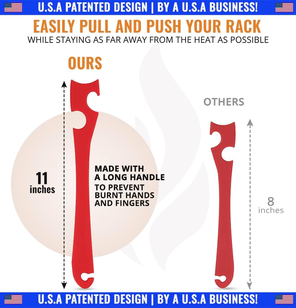 Silicone Oven Rack Push Pull Tool with Longer Handle, Shelf Puller for Air Fryer Toaster Ovens and Kitchen Oven, Stick with Hook Tool for Small Kitchen Appliances, Cool Kitchen Gadgets and Accessories