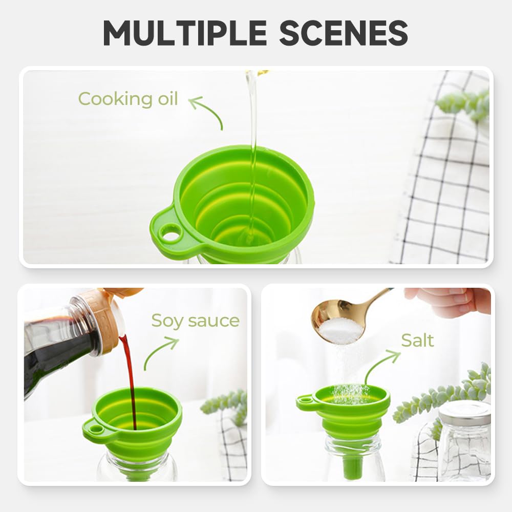 Kitchen Funnel Set, 2025 Upgrade Silicone Collapsible Funnel Silicone Collapsible Food Funnels for Kitchen 3 Sizes Funnels for Home Use Filling Bottles Daily Cooking (Blue, 1Set 11+14+20g)