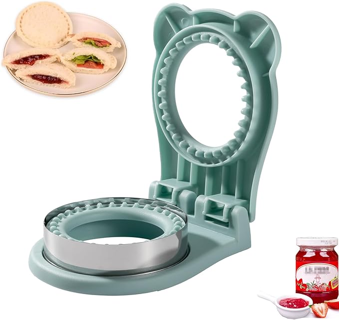 CHICHAUS Uncrustable Sandwich Maker, Sandwich Pocket Circle Shape Cutter & Sealer for Kids Breakfast and Lunchboxes, Light Blue, 3.7Inch