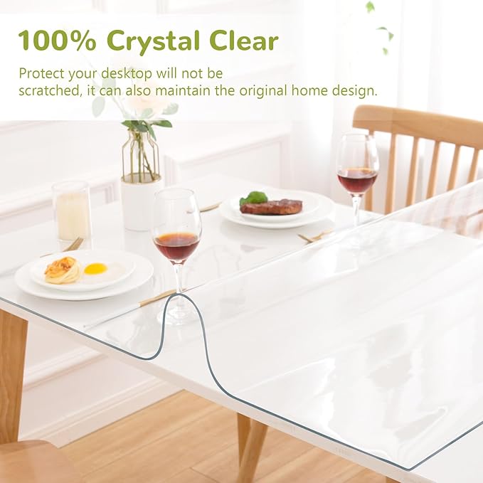 48 x 108 Inch Clear Table Cover Protector, Clear Table Protector for Dining Room Table, 1.5mm Plastic Table Cover, Waterproof Table Pad for Kitchen, Office