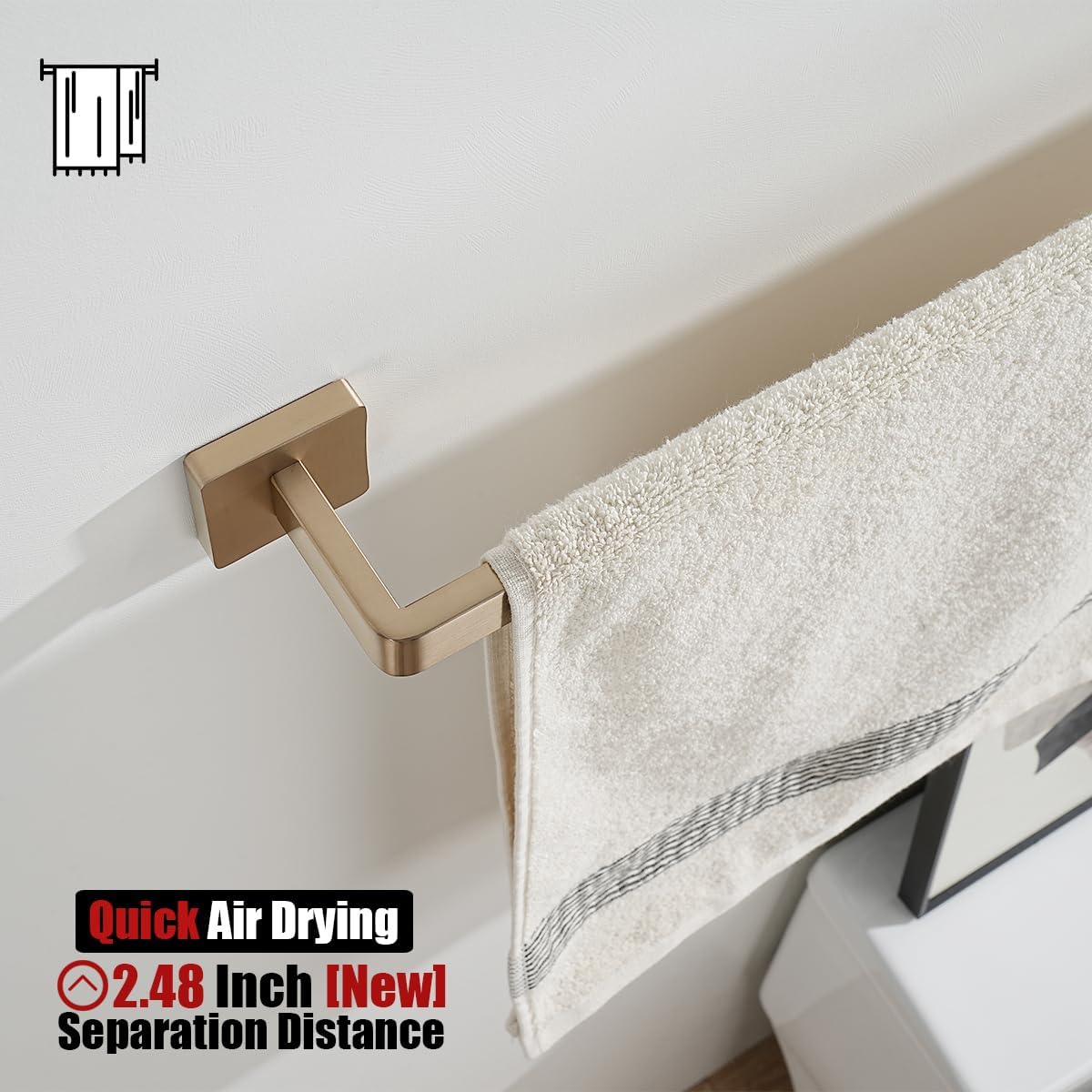 JQK Champagne Bronze Towel Bar, 18 Inch 304 Stainless Steel Thicken 0.8mm Towel Rack Bathroom, Towel Holder Wall Mount, Total Length 20.41 Inch, TB250L18-CB