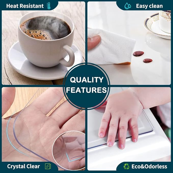 Clear Plastic Table Protector 40x42 Vinyl Tablecloths Dining Room Living Coffee Table Cover Mat Easy Clean Waterproof Wipeable Protective Glass Desktop Topper Transparent Rectanglar Screen Protection