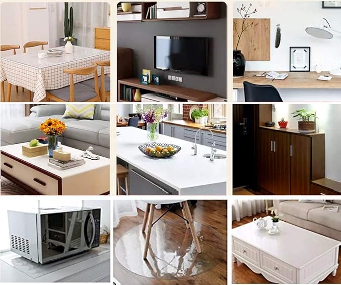 NECAUX Custom Multisize 1.5mm Thick Clear PVC Table Cover Protector - 60 x 120 Inch Rectangular Vinyl Heat Resistant Table Pads for 10 Foot Meeting Table/Dining Room Table