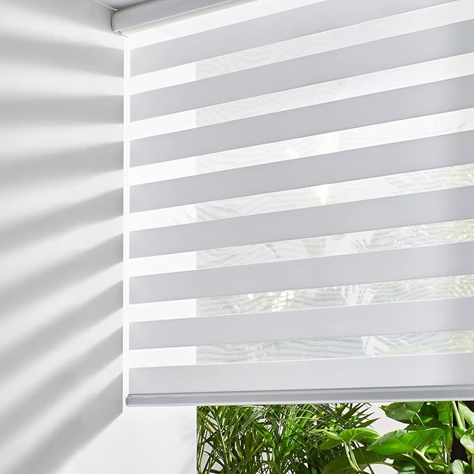 Persilux Cordless Zebra Blinds for Windows Shades (65" W x 72" H, White) Dual Layer Fabric Light Control for Day and Night Room Darkening Sheer Roller Shades for Home, Bedroom and Office