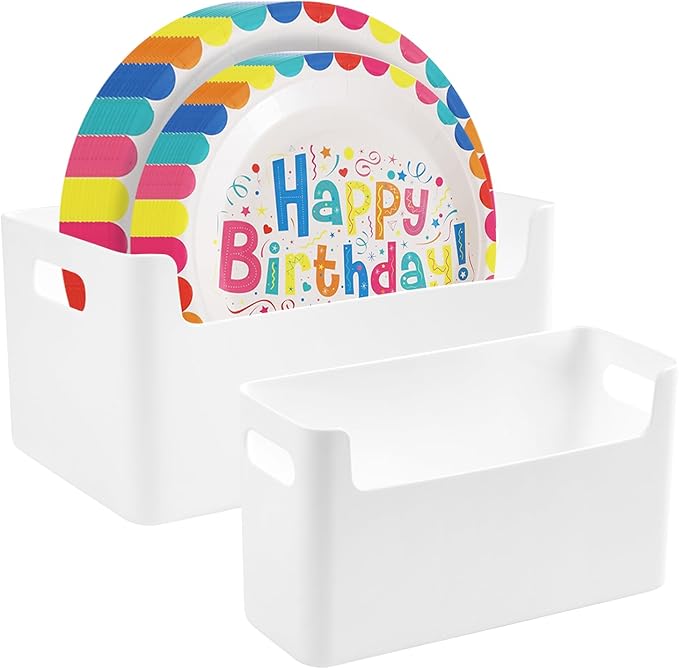 2Pcs Paper Plate Dispenser for 7-10 Inch Disposable Plates, Space-Saving Disposable Plate Storage Organizer for Cabinet, Countertop, RV or Outdoor, Space-Saving Plastic, Foam and Paper Plate Storage