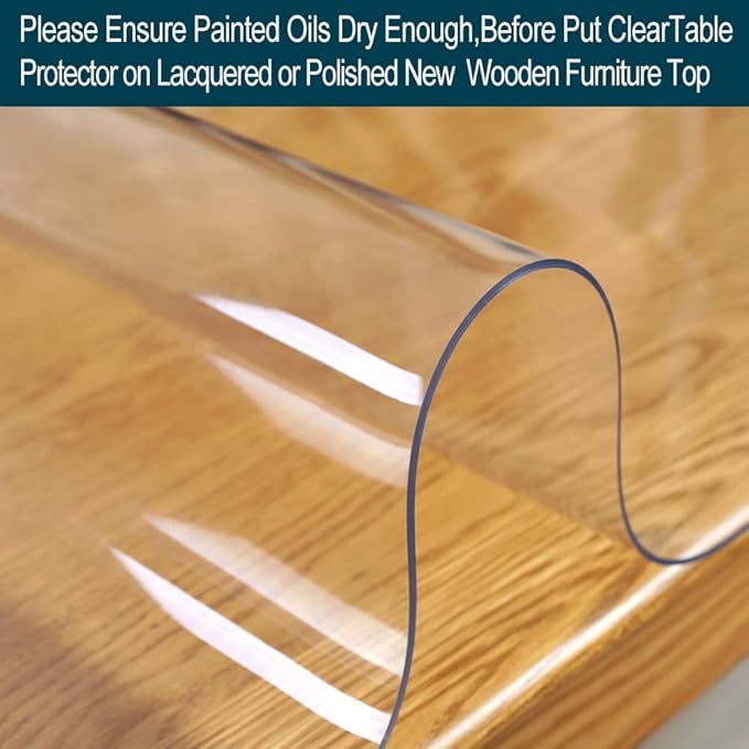 Wadrac Multisize Plastic Clear Table Cover Protector-1.5mm Thick 28x66 inch Non-Slip Waterproof PVC Tablecloths Desk Cover Sheet for End Dining Table Wooden Furniture Surface Topper Kids Paining Desk