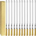 Antallcky 12 Pack Kebab Skewers 22 Inch BBQ Barbecue Skewers Stainless Steel Sticks Heavy Duty Large Wide Reusable with Nonslip Wooden Handle Ideal for Shish Kabob Chicken Shrimp and Vegetables