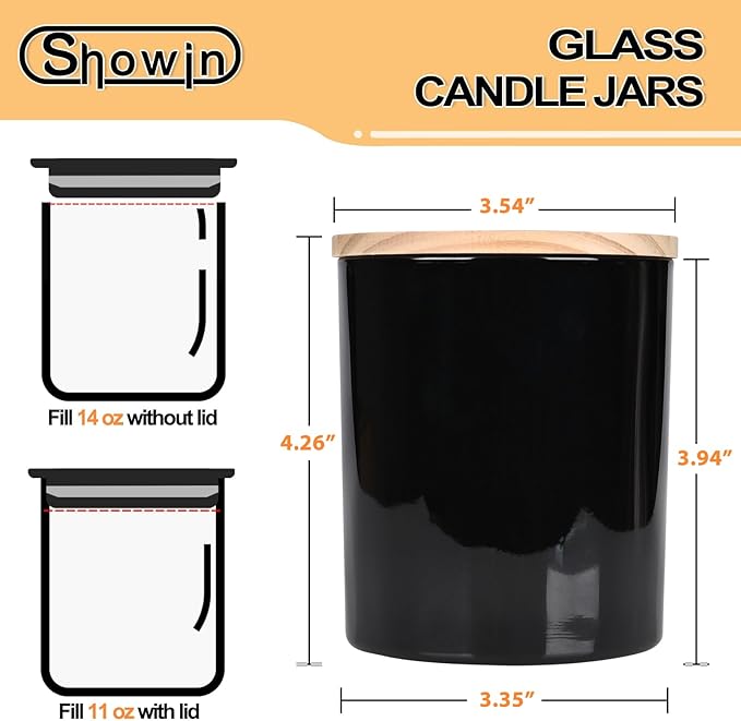 Thick Candle Jars for Making Candles 12 Pcs, 14 OZ Empty Jars with Wood Lids for Candle Making, Sample Container, Light Black