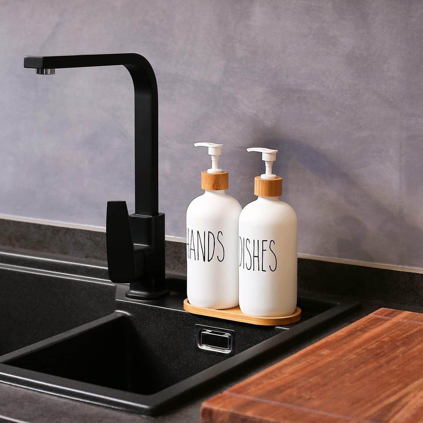 MOMEEMO White Soap Dispenser Set, Contains Hand and Dish Soap Dispenser, Suitable for Kitchen Decor. (White)