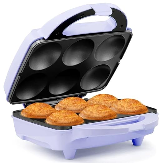 Holstein Housewares Non-Stick 6-Count Electric Cupcake Maker Machine – Bakes 6 Cupcakes, Muffins, Pizza Cups, Cinnamon Buns – Perfect for Gifts, Birthdays, Holidays, or Bake Sales, Lavender
