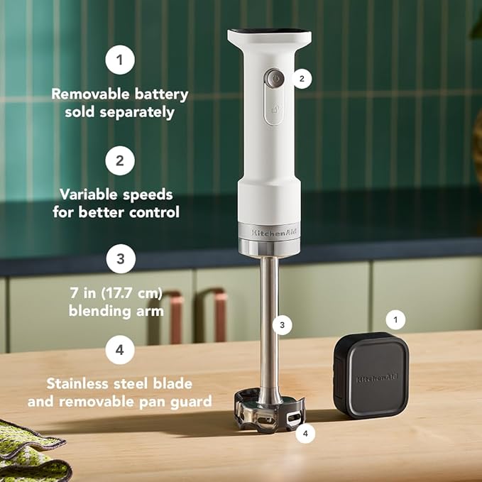 KitchenAid Go™ Cordless Hand Blender - battery sold separately, KHBRV00, Porcelain White