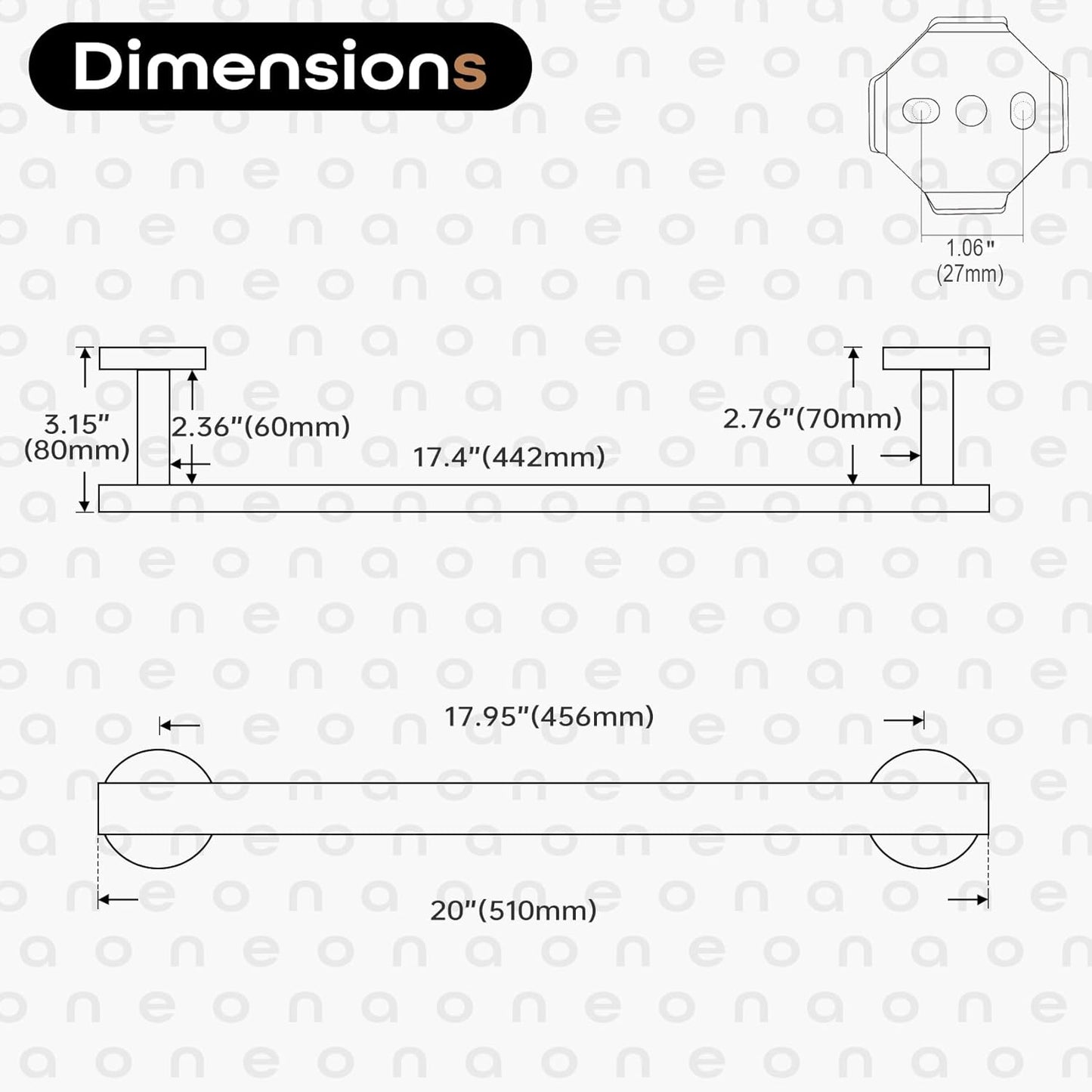 20 Inch Bathroom Towel Bar Bath Towel Rack Kitchen Towel Holder Towel Shelf Wall Mounted SUS304 Stainless Steel Brushed Gold AN4001GD-L20