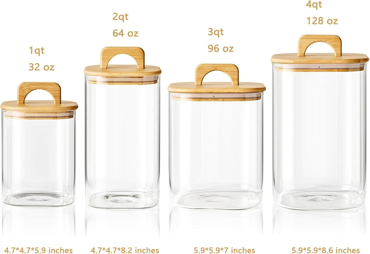 Sweejar 2 qt Glass Food Storage Jars with Airtight Lid, Half Gallon Laundry Pods Container, 64 oz Glass Jars for Laundry Room Organization, 2 Pack
