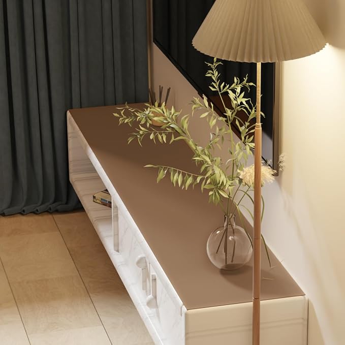 Leather Dresser Cover,1.8mm Thick,12x40 Inch,Dresser Protector Top,Dresser Top Protector,Dresser Cover Top,Dresser Top Cover,Dresser Cover Top for Bedroom.(Mud Color+Champagne Gold,12x40)