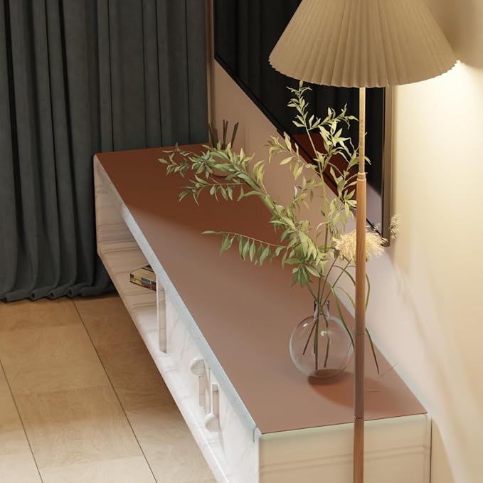 Leather Table Cover,1.8mm Thick,17x54 Inch Table Protector,Glass Table Protector,Table Sticker Cover,Desk Covers On Top of Desks.(Brown+Gray,17x54)