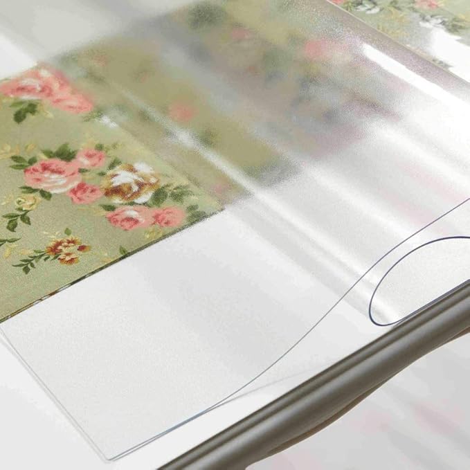 NECAUX 48 x 111 Inch 1.5mm Thick Frosted Table Cover Protector, Wood Grain Transparent Table Pad Non-Slip Tablecloth Plastic Protective Pad for Dining Room Table Conference Table Meeting Table