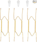 3 Pack Plate Hangers for The Wall, Suitable for 9-11 inch Art Plate, Stainless Steel Invisible Heavy Duty Wire Plate Holder with Wall Hooks, Plate Hangers for Displaying Plates, Platter, Dish, Gold