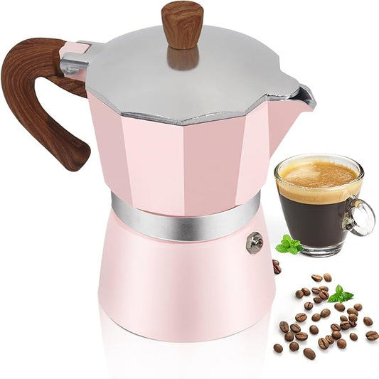 Aluminum 6 Cup 300ml Moka Pot Express Coffee Maker Stovetop Espresso Colorful Coffeemaker Italian Classic Style Brewing Greca Cafe Mocha Machine for Cafeteras Lover Camping Travel and Home Use 10oz