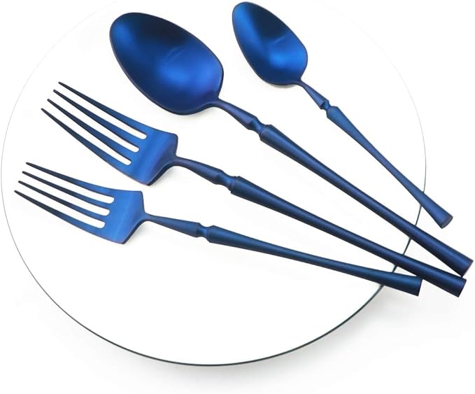 Gugrida Unique & Beautiful Flatware Set - 20 Piece Iridescent Silverware Sets | 18/10 Stainless Steel Reusable Cutlery Set | Blue Utensils Service For 4 with Dessert Fork, Knife, Spoon, Dinner Fork