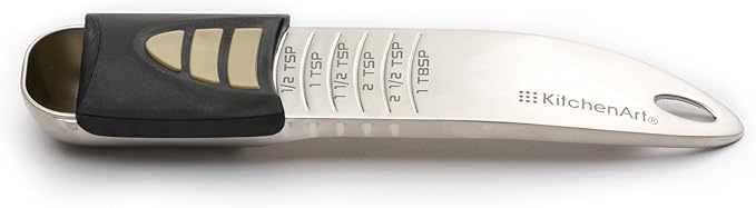 KitchenArt Professional Series Tablespoon, Champagne Satin Measuring Spoon, Adjustable from 1/2 Teaspoon to 1 Tablespoon, White & Black