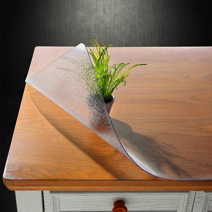 NECAUX Custom 56 x 68 Inch Frosted Table Cover Protector, 1.5mm Thick Wood Grain Transparent Table Pad Non-Slip Tablecloth Plastic Protective Pad for Dining Living Room Table Conference Table