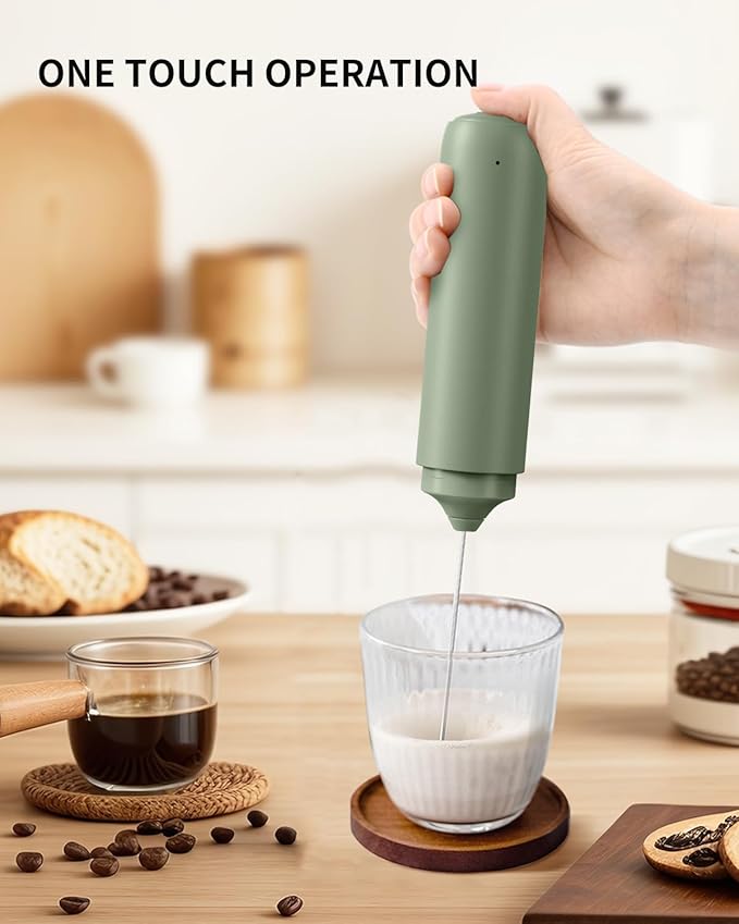 CIRCLE JOY Rechargeable Milk Frother Hanheld, Dual Ring Electric Coffee Frother, Portable Hand Frother Wand Drink Mixer for Matcha Lattes Cappuccino, Kitchen Gifts, Green