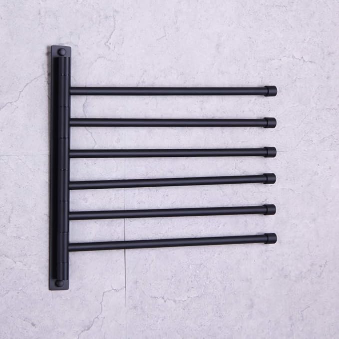 GERZWY Bathroom Swing Arm Towel Bars Wall Mount Bath Towel Rack with 6 Arms Hanger Towel Holder Organizer SUS 304 Stainless Steel Matte Black HYG06-BK
