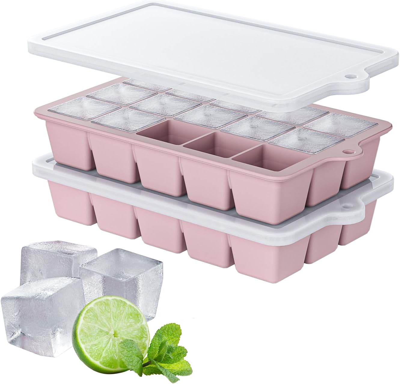 Silicone Ice Cube Tray 2 Pack, HANCELANT Ice Cube Mold, Ice Trays for Freezer with Lid for Whiskey, Baby Food, BPA Free, Easy Release