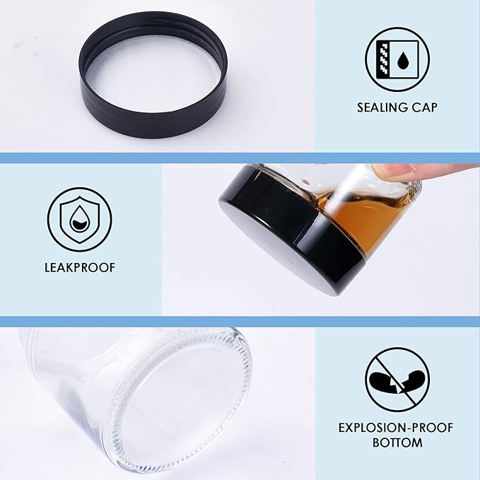 4 oz Glass Jars with Lids, Hoa Kinh 40 Pack Clear Small Glass Jars with Black Lids Empty Cosmetic Containers Airtight Round Glass Jar for Lotions, Powders and Ointments