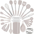 Silicone Kitchen Cooking Utensils Set with Stainless Steel Handle, Spatula Set Utensil Set, Cooking Utensil Set,Kitchen Tools Gadgets for Nonstick Cookware (35, Khaki)