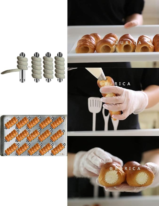 EUICAE Cannoli Tubes, 5 inch Large Stainless Steel Cannoli Forms Non-stick cream horn Danish Pastry Molds for Croissant Shell Cream Roll Pack of 15