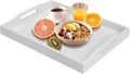 Bamboo Food Serving Tray with Handles, Breakfast Bed Tray for Tea,Snack,Dinner, Home Decorative Storage Food, Platter, Ottoman for Kitchen Counter, Bathroom, Restaurant (White)
