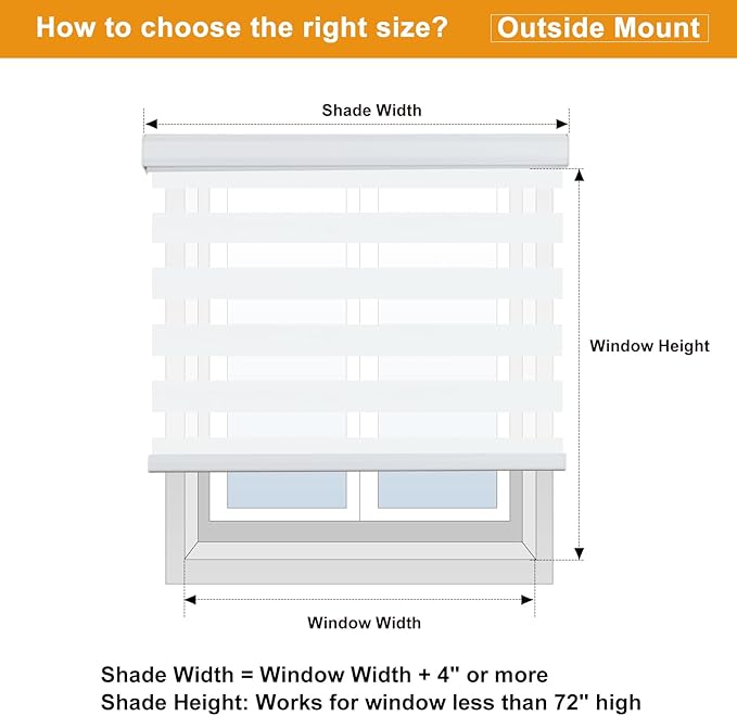Persilux Zebra Blinds for Windows, Cordless Roller Shades for Windows Room Darkening Roller Blinds (60" W x 72" H, White) Light Control for Day and Night Light Filtering Sheer Shades for Home