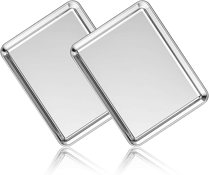 Stainless Steel Baking Sheet Set of 2, Deedro Cookie Sheet Metal Baking Pan Oven Tray, Non Toxic & Heavy Duty, Rust Free & Mirror Finish, Easy Clean & Dishwasher Safe, 12 x 10 x 1 Inch
