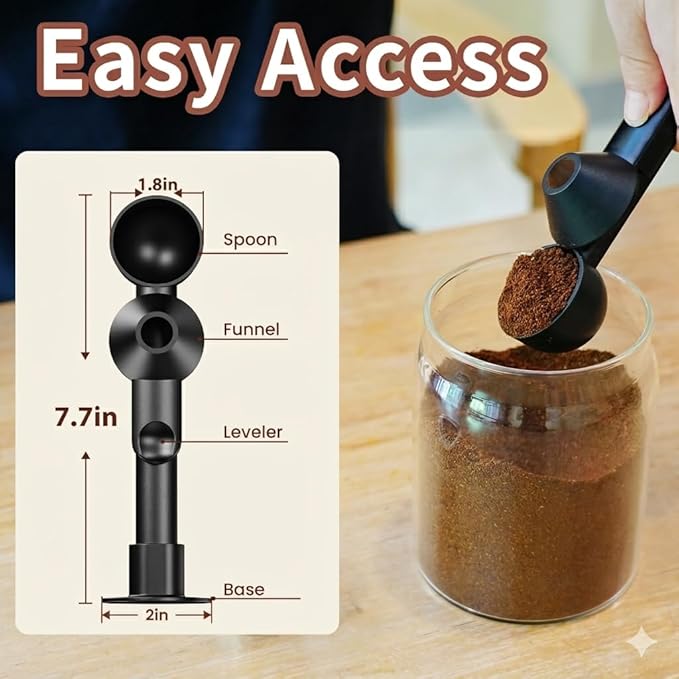 Coffee Scoop with Funnel for Ground Coffee, Protein Powder & Tea, for Reusable K Cup Refiller, 2TBSP Mess-Free, Funnel Design Prevents Spills (Black, 2-Pack)