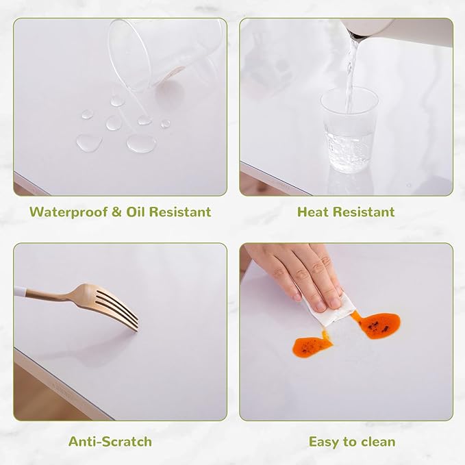Clear Table Cover Protector - 40 x 66 Inch, 1.5mm Thick Plastic, Vinyl, Waterproof for Dining Room, Kitchen, Office
