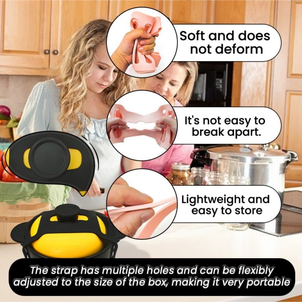 Silicone Lid Lock Strap for Crockpot Slow Cooker (6/7/8 Quart) - Universal Crockpot Lid Holder & Rubber Strap Alternative | Heat-Resistant, No-Spill Design Transport Accessories (Black 2PCS)
