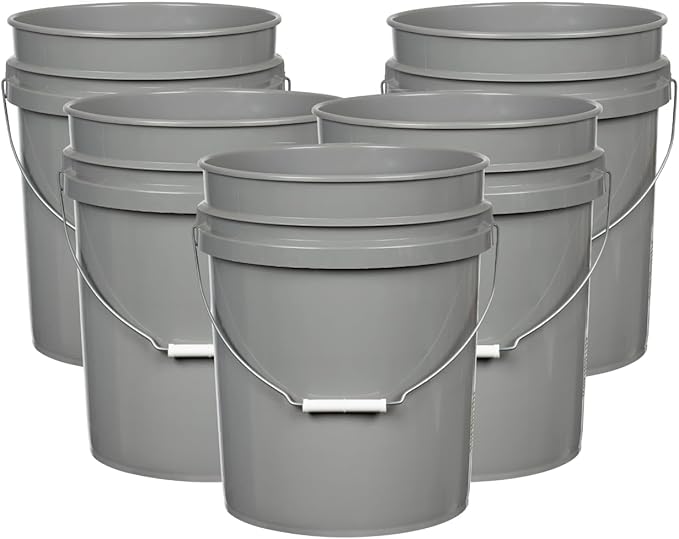 House Naturals 5 Gallon Premium HPDE Plastic Bucket - Made in USA Food Grade Storage Container, BPA Free All Purpose Pail (5, Gray)