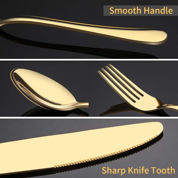Aisoso Gold Silverware Set for 8, 40-Piece Gold Flatware Set Stainless Steel Cutlery Kitchen Utensil Set Mirror Polished