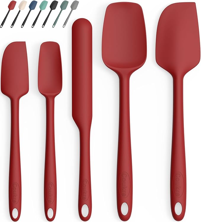 Coukre Silicone Spatula Set of 5,High Temperature Resistant, Food Grade Silicone, Dishwasher Safe, for Baking, Cooking (Pure Red)