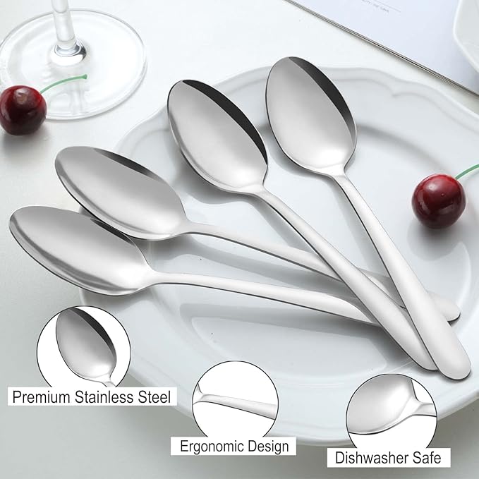 Pleafind 36-Pcs Dinner Spoons Set (7.4 inch), Spoons Silverware, Stainless Steel Spoon, Mirror Polished Tablespoon, Silverware Spoon for Home, Kitchen, Restaurant, Dishwasher Safe