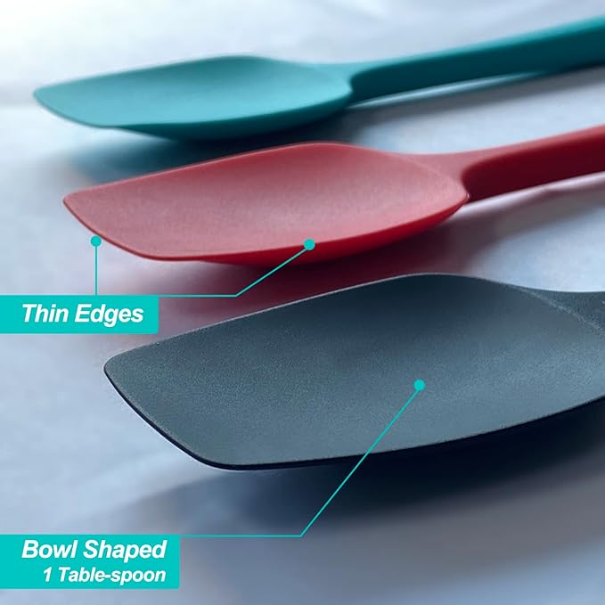 Silicone Spatula Set, High Heat Resistan Rubber Spoon Spatula, Non-Stick Spoonula with Seamless One Piece Design, Flexible Scrapers Baking Mixing Tool,3 Pack, Black